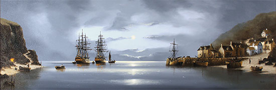 Alex Hill, Original oil painting on panel, Smuggler's Bay No frame image. Click to enlarge