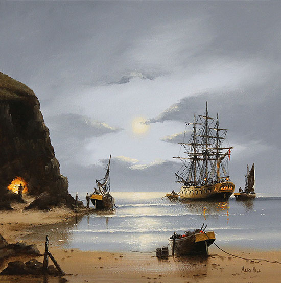 Alex Hill, Original oil painting on panel, Smuggler's Shores No frame image. Click to enlarge