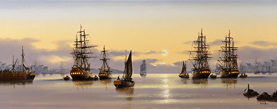 Alex Hill, Original oil painting on panel, The Dawn Fleet No frame image. Click to enlarge