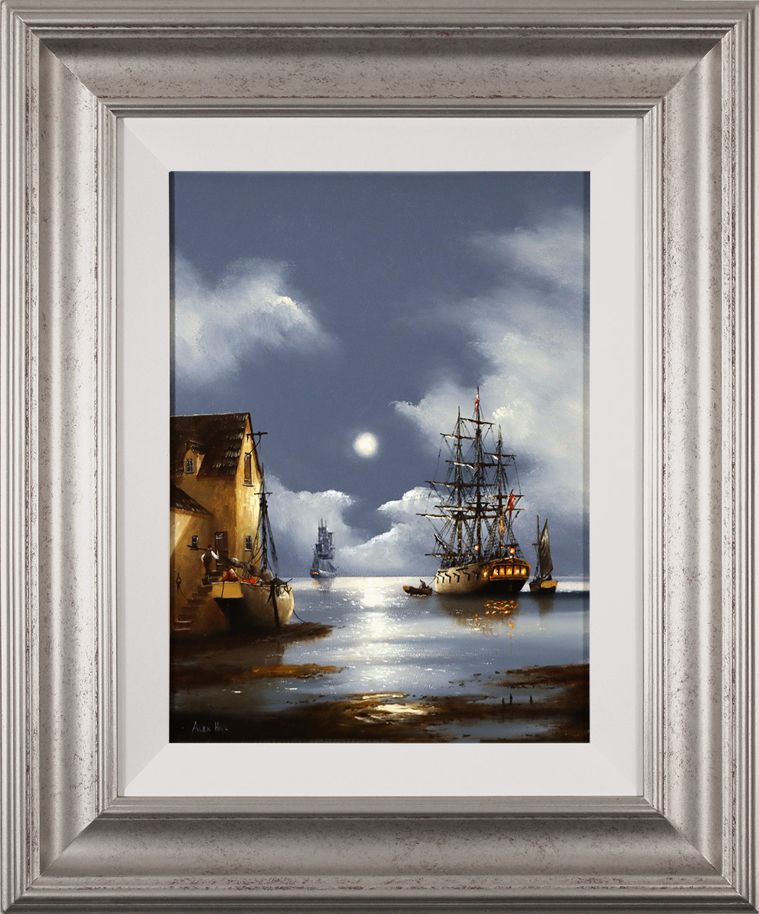 Alex Hill, Original oil painting on panel, Moonlight Harbour Click to enlarge