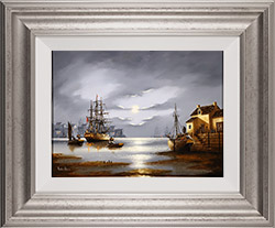 Alex Hill, Original oil painting on panel, Moonlight Over Whitby Harbour Medium image. Click to enlarge