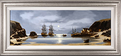 Alex Hill, Original oil painting on panel, Twin Galleons at Moonlight Bay Medium image. Click to enlarge