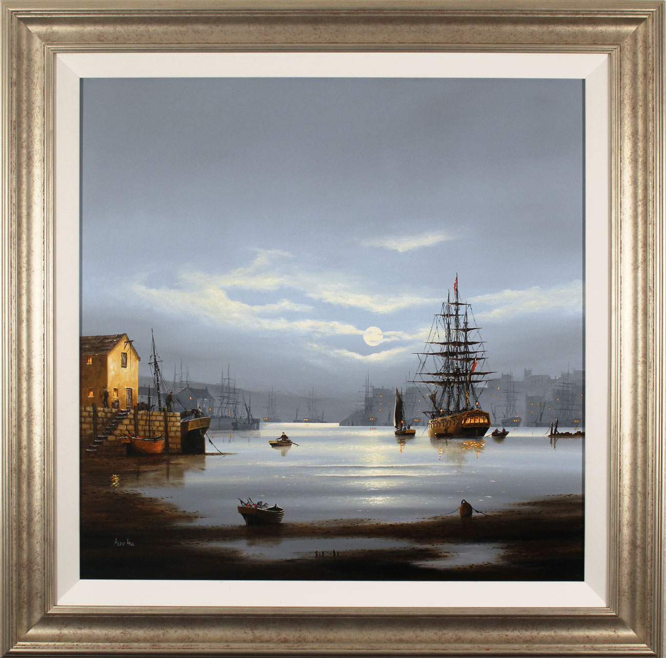 Alex Hill, Original oil painting on canvas, Moonlight Smugglers