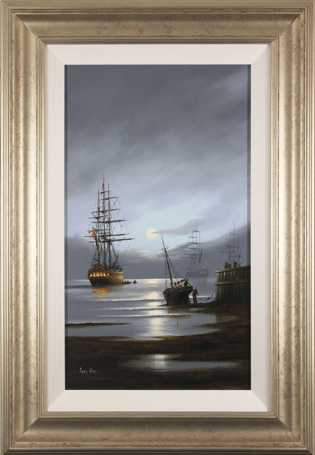 Alex Hill, Original oil painting on panel, Leaving Port