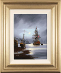Alex Hill, Original oil painting on canvas, Moonlight Docks Medium image. Click to enlarge