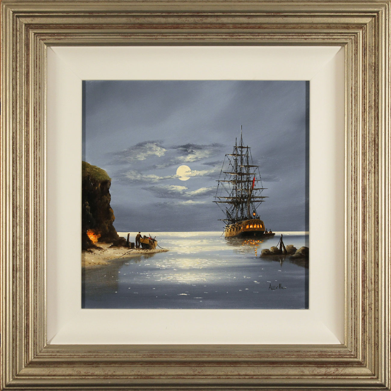 Alex Hill Original oil painting on canvas, Moonlight Cove, Art to buy