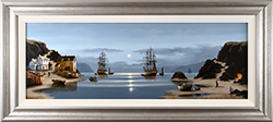 Alex Hill, Original oil painting on panel, Moonlit Galleons at Smuggler's Cove Medium image. Click to enlarge