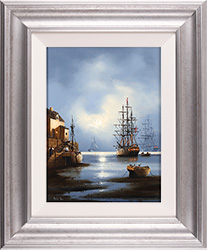 Alex Hill, Original oil painting on panel, Moonlight Harbour