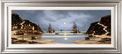 Alex Hill, Original oil painting on panel, Galleons by Moonlight