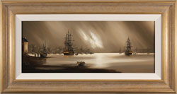 Alex Hill, Original oil painting on canvas, Foggy Evening at Whitby Harbour Medium image. Click to enlarge