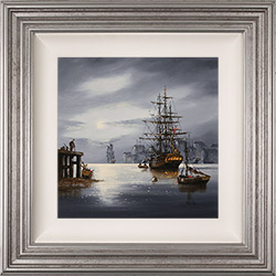 Alex Hill, Original oil painting on canvas, Moonlight Galleon  Medium image. Click to enlarge