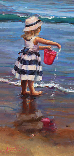 Amanda Jackson, Original oil painting on panel, The Bright Pink Bucket No frame image. Click to enlarge