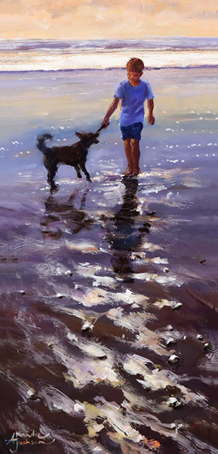 Amanda Jackson, Original oil painting on panel, Beach Pals No frame image. Click to enlarge