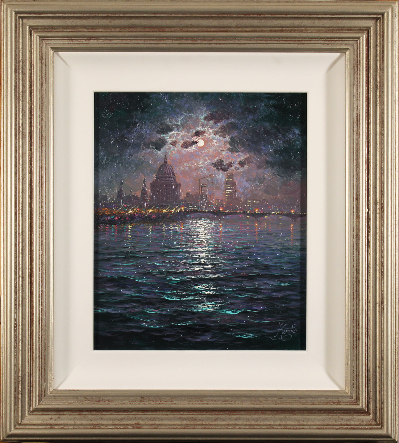 Andrew Grant Kurtis, Original oil painting on canvas, Moonlight Sparkle Across the Thames
