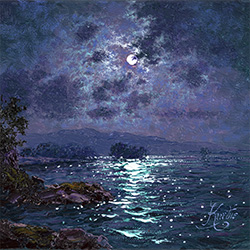 Andrew Grant Kurtis, Original oil painting on canvas, Moonlight Sparkle, Derwentwater