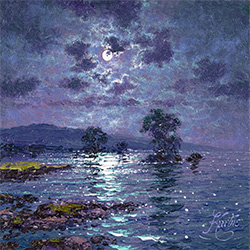 Andrew Grant Kurtis, Original oil painting on canvas, Moonlight Reflections, Derwentwater