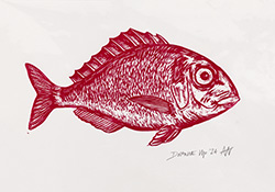 Andy Winn, Original linocut print, Fish