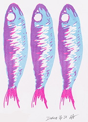 Andy Winn, Original linocut print, Sardines