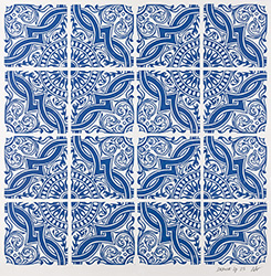 Andy Winn, Original linocut print, Portuguese Tile I