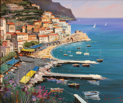 Antonio Ianicelli, Original oil painting on canvas, Amalfi, Italy