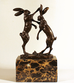 Bronze Statue, Bronze, Boxing Hares Medium image. Click to enlarge