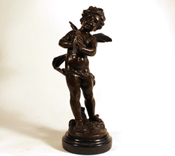 Bronze Statue, Bronze, Cherub with Cymbals, with marble base Medium image. Click to enlarge