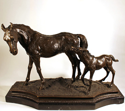 Bronze Statue, Bronze, Horse and Foal (large) with marble base