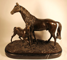 Bronze Statue, Bronze, Horse and Foal, with marble base Medium image. Click to enlarge