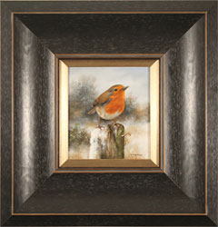 Carl Whitfield, Original oil painting on panel, Robin in Winter Medium image. Click to enlarge