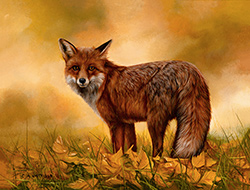 Carl Whitfield, Original oil painting on panel, Fox in Autumn