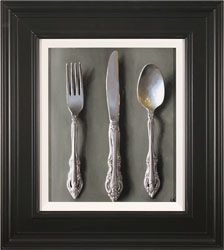 Caroline Richardson, Original oil painting on panel, Silver Cutlery