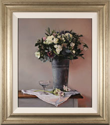 Caroline Richardson, Original oil painting on panel, Bouquet in Zinc Bucket Medium image. Click to enlarge