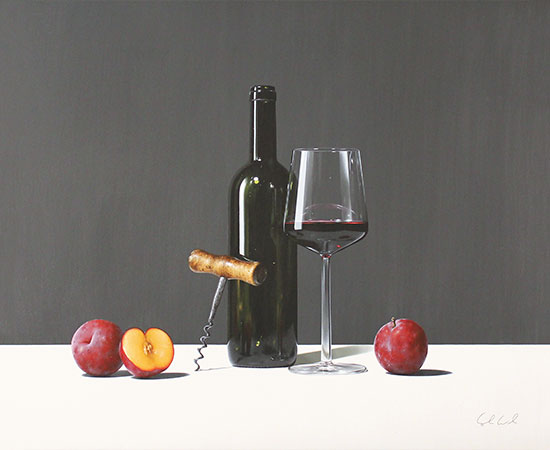 Colin Wilson, Plums and Red, Original acrylic painting on board