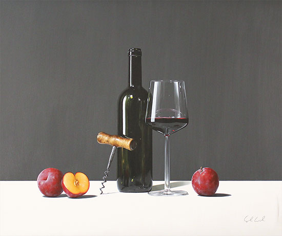 Colin Wilson, Original acrylic painting on board, Plums and Red No frame image. Click to enlarge