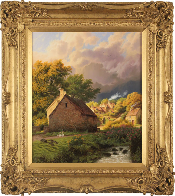 Daniel Van Der Putten, Original oil painting on panel, After the Rain, Bibury, Cotswolds