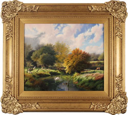 Daniel Van Der Putten, Original oil painting on panel, Autumn, River Dearne, Yorkshire Medium image. Click to enlarge