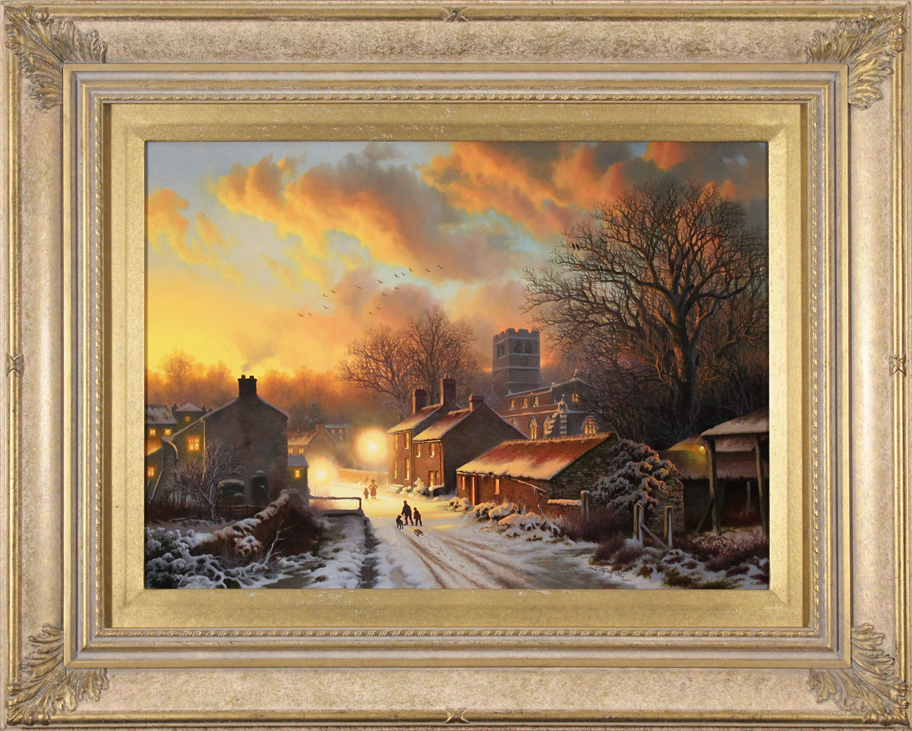 Daniel Van Der Putten, Original oil painting on panel, Sun Setting on Well, North Yorkshire