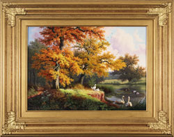 Daniel Van Der Putten, Original oil painting on panel, Swans at Silsden, Keighley, Yorkshire Medium image. Click to enlarge