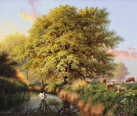 Daniel Van Der Putten, Original oil painting on panel, Beside the River Swale, Yorkshire