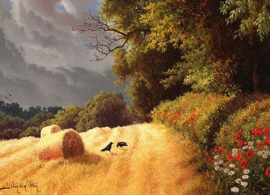 Daniel Van Der Putten, Original oil painting on panel, Wheat Field at the End of August