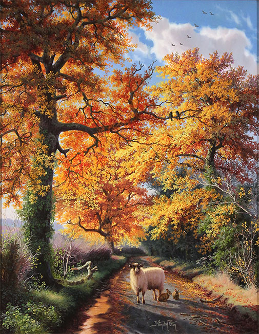 Daniel Van Der Putten, Original oil painting on panel, Sheep on the Road to Levisham, Yorkshire 