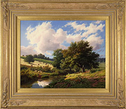 Daniel Van Der Putten, Original oil painting on panel, Haymaking at Temple Guiting, Cotswolds  Medium image. Click to enlarge