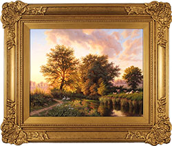 Daniel Van Der Putten, Original oil painting on panel, Sun Setting, Nether Heyford, Northamptonshire  Medium image. Click to enlarge