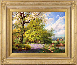 Daniel Van Der Putten, Original oil painting on panel, Bluebells in Middleton Woods, Ilkley, Yorkshire  Medium image. Click to enlarge