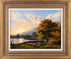 Daniel Van Der Putten, Original oil painting on panel, Sun Setting on Fawsley Lake, Northamptonshire Medium image. Click to enlarge