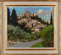 David Sawyer, RBA, Original oil painting on panel, Gordes from Route des Trois Soldats (The Road of three Soldiers)