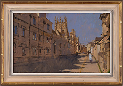 David Sawyer, RBA, Original oil painting on panel, Merton Chapel Tower from Merton Street, Oxford Medium image. Click to enlarge