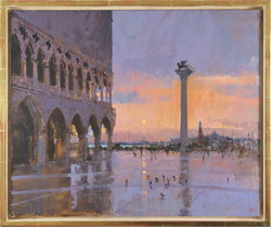 David Sawyer, RBA, Original oil painting on canvas, Blood Orange Sky, Venice Medium image. Click to enlarge
