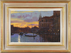 David Sawyer, RBA, Original oil painting on panel, Winter Sunset, the Grand Canal, Venice Medium image. Click to enlarge