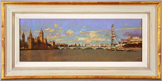 David Sawyer, RBA, Original oil painting on panel, Westminster, View from Lambeth Bridge
